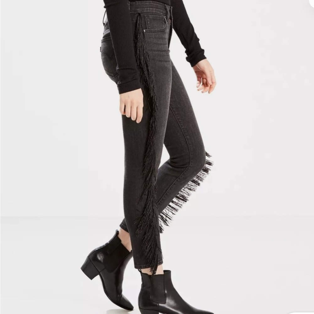 Levi's Limited 721 Fringe-Trim Skinny Ankle Jeans Black womens Size 24 - Picture 2 of 11